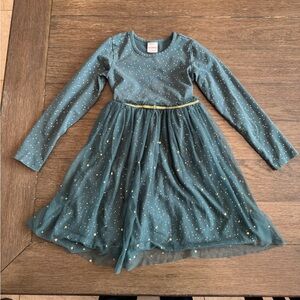 Hanna Andersson Teal Dress with Gold Accents size 6-7